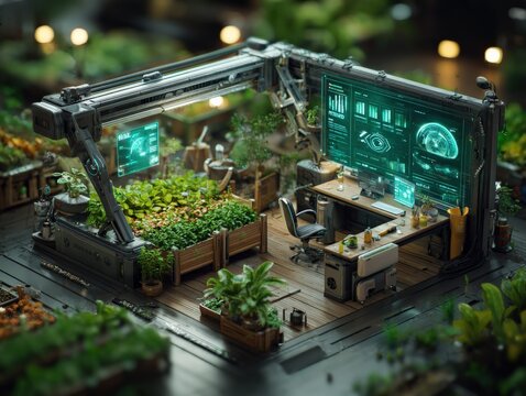 Futuristic Indoor Farming Concept with Advanced Technology and Sustainable Growth in Controlled Environment - Powered by Adobe