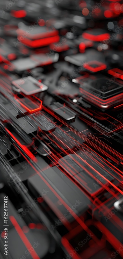Poster abstract technology background with red lines: futuristic design for high-tech visuals and modern pr