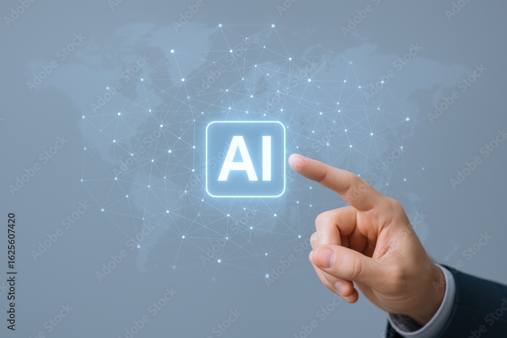 Aufkleber ai touchpoint: hand interacting with artificial intelligence interface on a digital screen, innovati