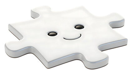 white jigsaw puzzle piece 3d rendering isolated on white background cartoon plastic style icon