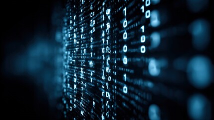 Abstract Binary Code Visualization: Data Stream Depiction of Information Technology in Blue Tones