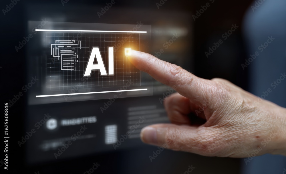 Poster ai interface touch screen activation: futuristic technology concept for innovation and digital trans