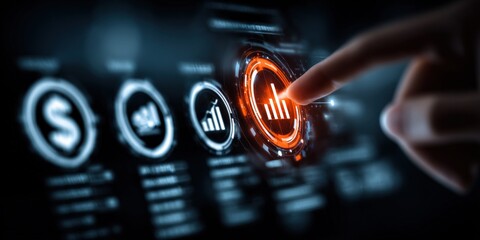 Finger pressing chart button on digital interface, investment, business growth and financial success concept