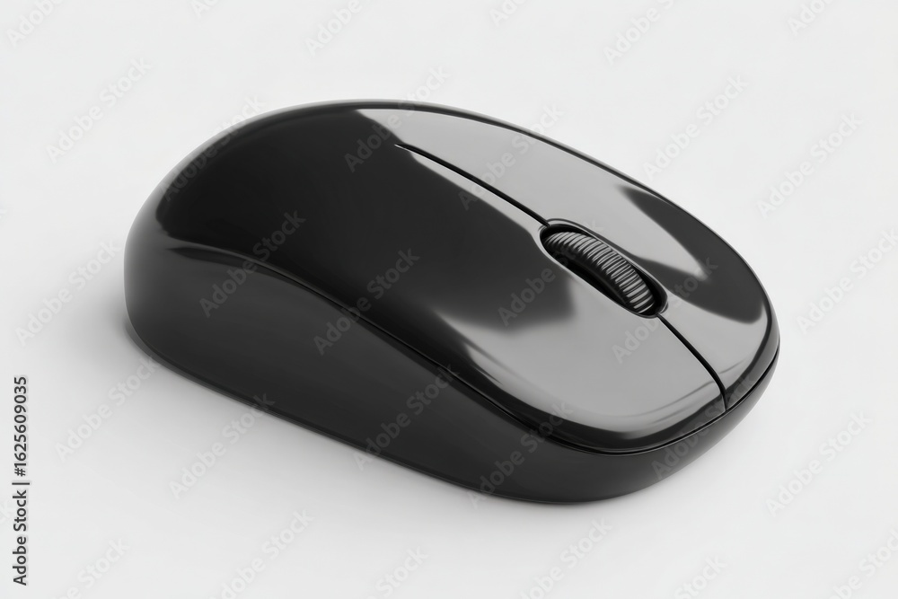 Poster sleek black wireless mouse close-up: modern technology and ergonomic design for computing and connec