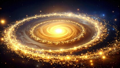 Golden Spiral Galaxy In Outer Space