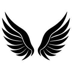 Stylized black angel wings silhouette isolated on transparent background