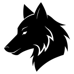 Stylized black wolf head profile silhouette with sharp features and a mane isolated on transparent background silhouette