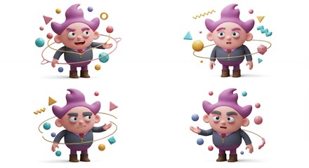 Naklejka premium Cartoon character set playful expression