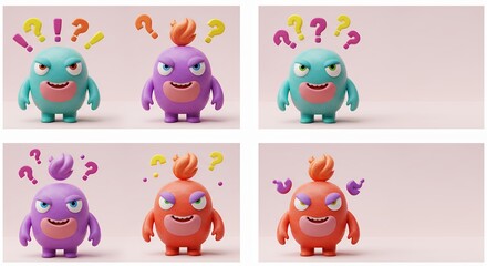 Fototapeta premium Four cartoon monster characters in different colors