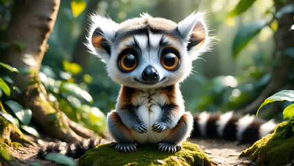 Fototapeta premium Cute Baby Lemur in Forest