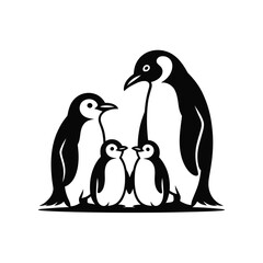 Penguin family silhouette isolated on white background