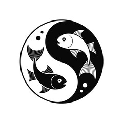 Yin yang fish symbol silhouette isolated on white background