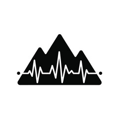Mountain range with electrocardiogram heartbeat silhouette isolated on white background