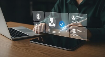 Fototapeta premium Professional recruiter chooses perfect candidate using modern technology for job selection success