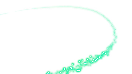 Green sparkling curved light trail with transparent background
