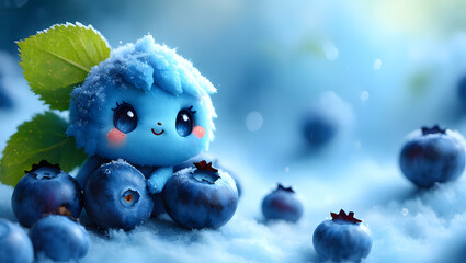 Obraz premium Frosty Blueberry Character with Fresh Berries