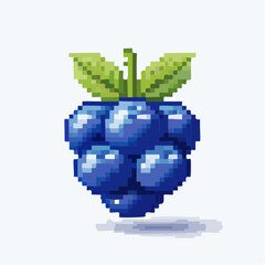 Pixelated Delight: An 8-bit Rendition of a Blackberry Fruit with Lush Green Leaves