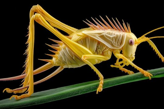 Magnificent Yellow Grasshopper Macro Photography