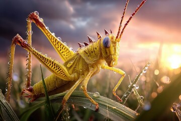 Stunning Macro Shot of a Golden Grasshopper