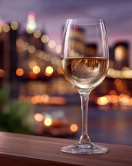 Sophisticated Waterfront Twilight Portrayal Of A Single Wine Glass, Reflecting Self awareness And Romantic Enjoyment, Capturing Serene Privacy Through Exquisite Craftsmanship And Subtle Expression