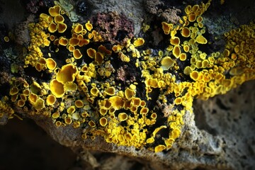 Closeup of Vibrant Yellow Lichen on Rock