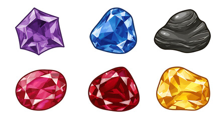 Vector Set of Polished Gemstones and Minerals