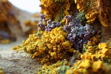 Close-up of Colorful Lichen on Rock