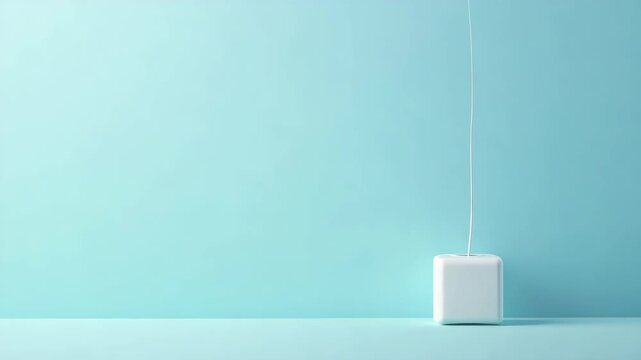 Minimalist dental floss against soothing pastel turquoise background