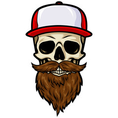 Bearded Skull Wearing Trucker Hat Cap Illustration