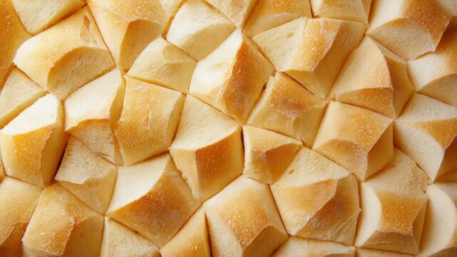 Close-up of many cut pieces white bread, forming textured pattern