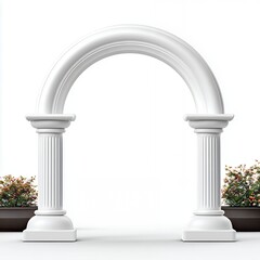 White Stone Arch with Classical Columns and Potted Plants