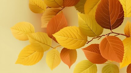 Obraz premium Autumn Leaves Branch Yellow Orange Brown Foliage Background