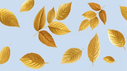 Obraz premium Golden Leaves Falling on a Light Blue Background