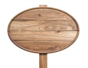 Oval wooden sign with stand isolated on white, ideal for product display, direction, or signage mockups. Generative AI