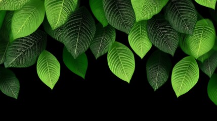 Fototapeta premium Green Speckled Leaves on Black Background