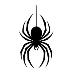 Minimalist Black Silhouette of a Hanging Spider Halloween Clipart Design