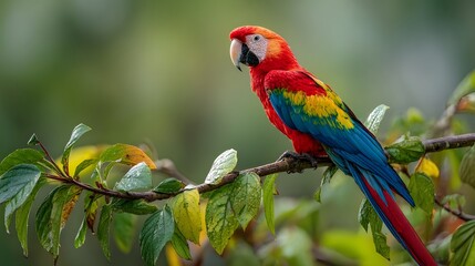 Obraz premium Colorful parrot perched on tropical branch