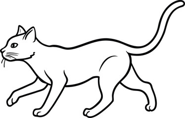 Illustration of a cat walking in profile isolated on white background, a pet