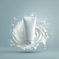 White tube of cream or gel surrounded by swirling Generative ai