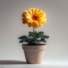 yellow flower in a pot cinematic lighting white Generative ai