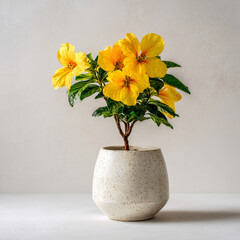 yellow flower in a pot cinematic lighting white Generative ai