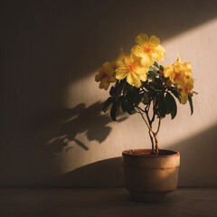 yellow flower in a pot cinematic lighting white Generative ai