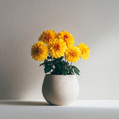 yellow flower in a pot cinematic lighting white Generative ai
