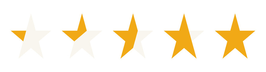 Obraz premium Animated Golden Star Rating Transition: Five-Star Review Progress Graphic with transparent Background 
