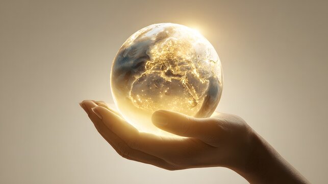Hand Holding Glowing Earth