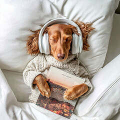 the dog is sleeping A cute dachshund wear Generative ai