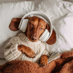 the dog is sleeping A cute dachshund wear Generative ai