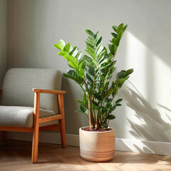 green plant in the living room generative ai