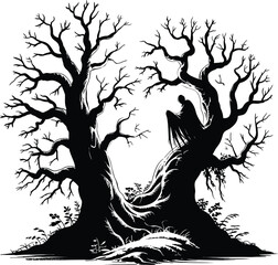 silhouette of a tree  , Halloween vector with white background