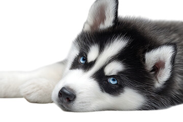 Adorable Siberian Husky puppy with stunning blue eyes.